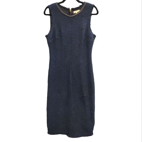 REBECCA TAYLOR Chambray Sleeveless Dress Chain Neckline Women’s Size 10 Blue - Picture 2 of 12